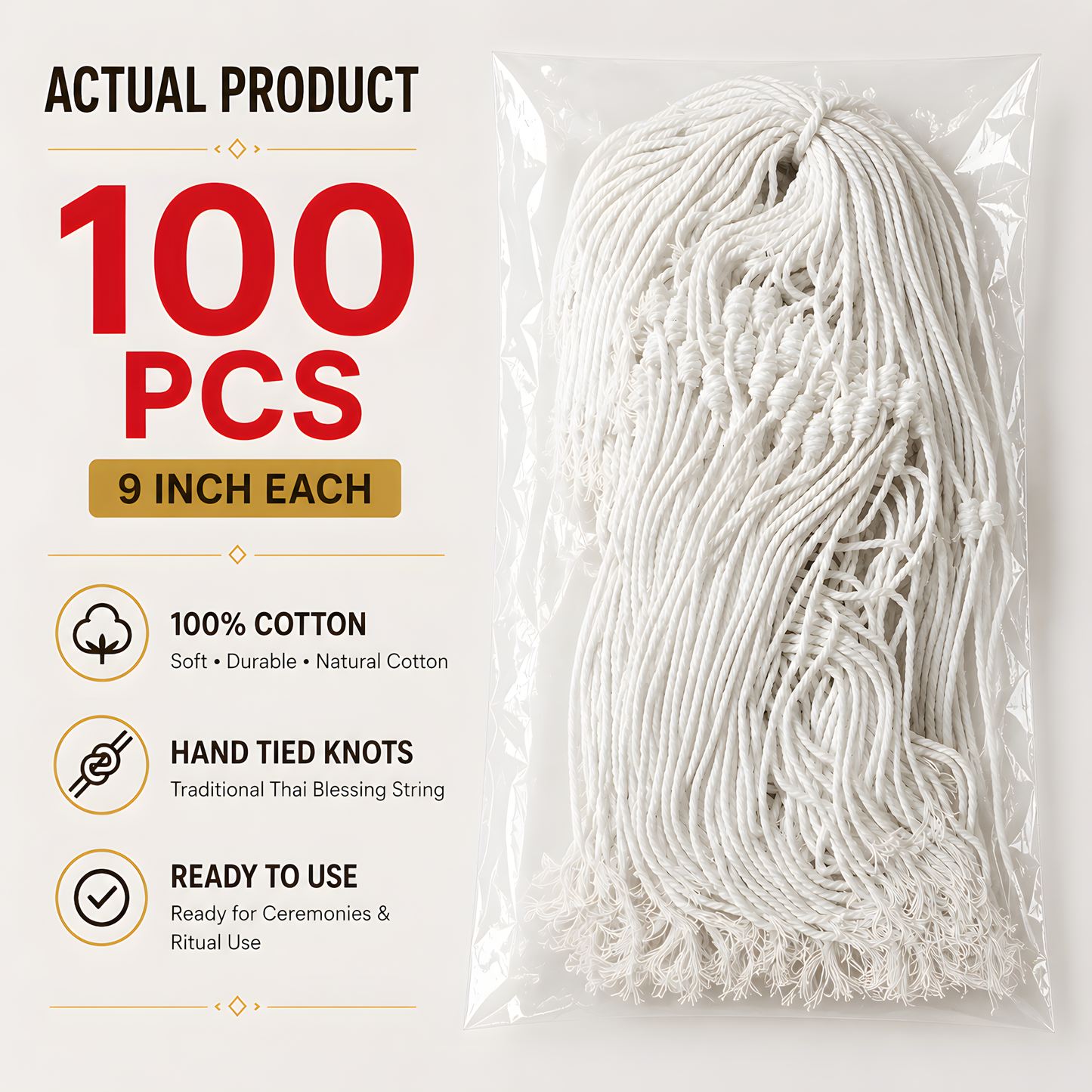 Sai Sin Thai Sacred Thread Wrist White Cotton