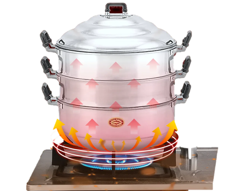 Thai Steamer Pot Cooking Crocodile Brand Traditional Aluminum Kitchenware 3 Tiers Size 30 cm