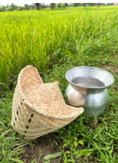 Set Sticky Rice Steamer 9 inch Basket Lid Bamboo Thai Jar Lao Cookware Vintage Food Kitchen Vintage Cooker Steamed