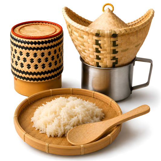 Set Sticky Rice Steamer Basket Lid Tray Bamboo Thai Jar Lao Cookware Vintage Food Kitchen Mini Handicraft Camping Vintage Cooker Steamed
