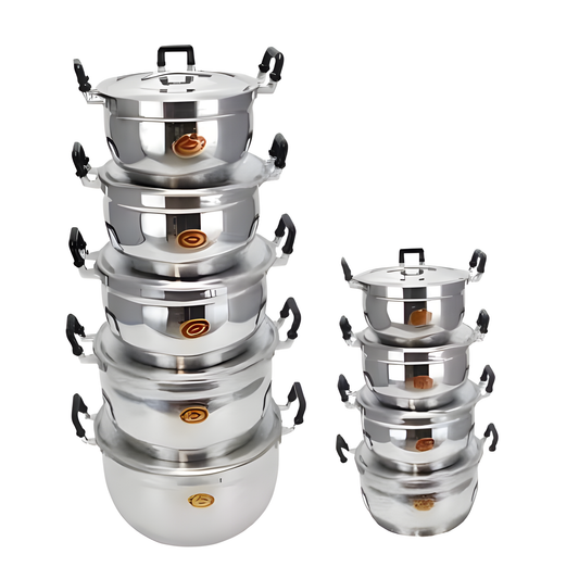 Thai Cooking Pot Set Crocodile Brand Traditional Aluminum Set 9 pieces Size 16-32 cm