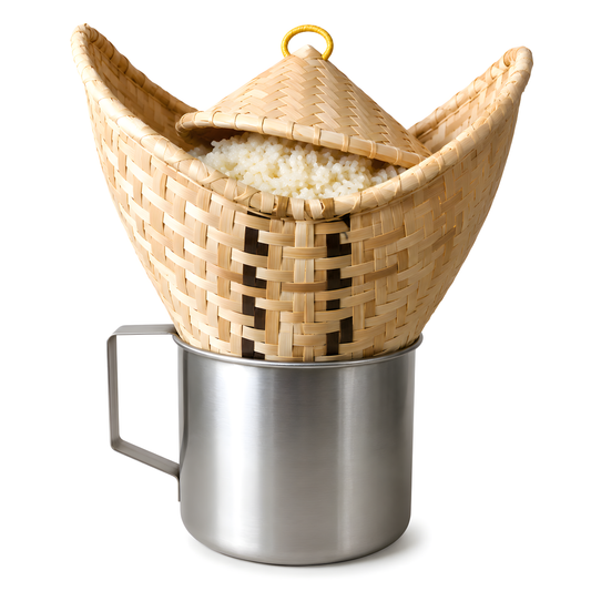 Set Sticky Rice Steamer Mini Basket Lid Bamboo Thai Jar Lao Cookware Vintage Food Kitchen Mini Handicraft Camping Vintage Cooker Steamed