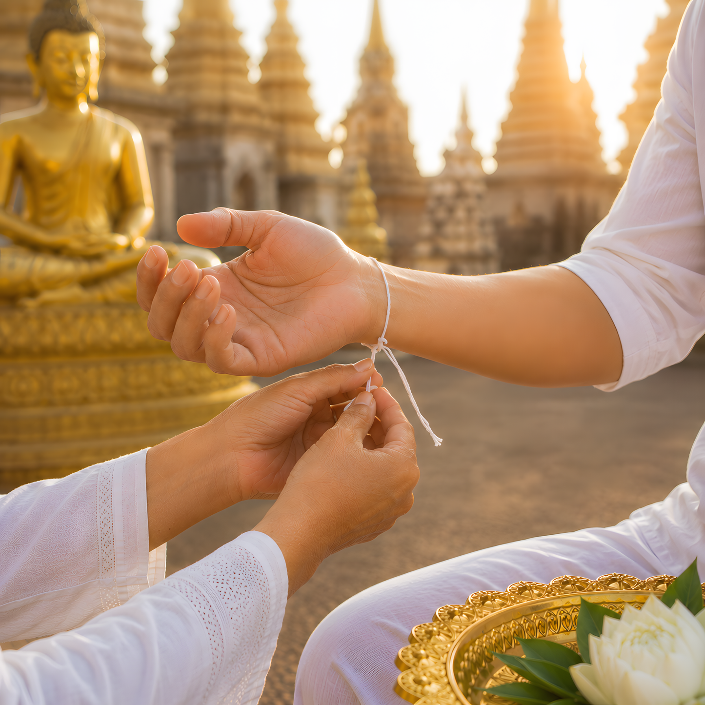 Sai Sin Thai Sacred Thread Wrist White Cotton