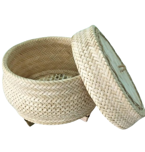 Sticky Rice Steamer Basket Kratip and Container Storage with Lid 2 in 1 Kitchenware Thai Laos Handmade for Electric Rice Cooker