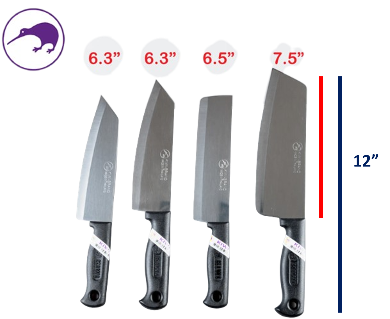 KIWI Thai Knife Kitchen Dishwasher Safe Stainless-Steel Slicing Cutting Meat Fish Blade Sharp Strong Set 4 Pieces