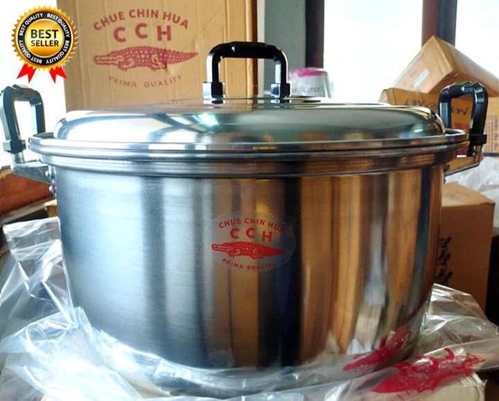 Thai Cooking Pot Big Holder Model Crocodile Brand Traditional Aluminum Kitchenware Heavy Size 50 cm.