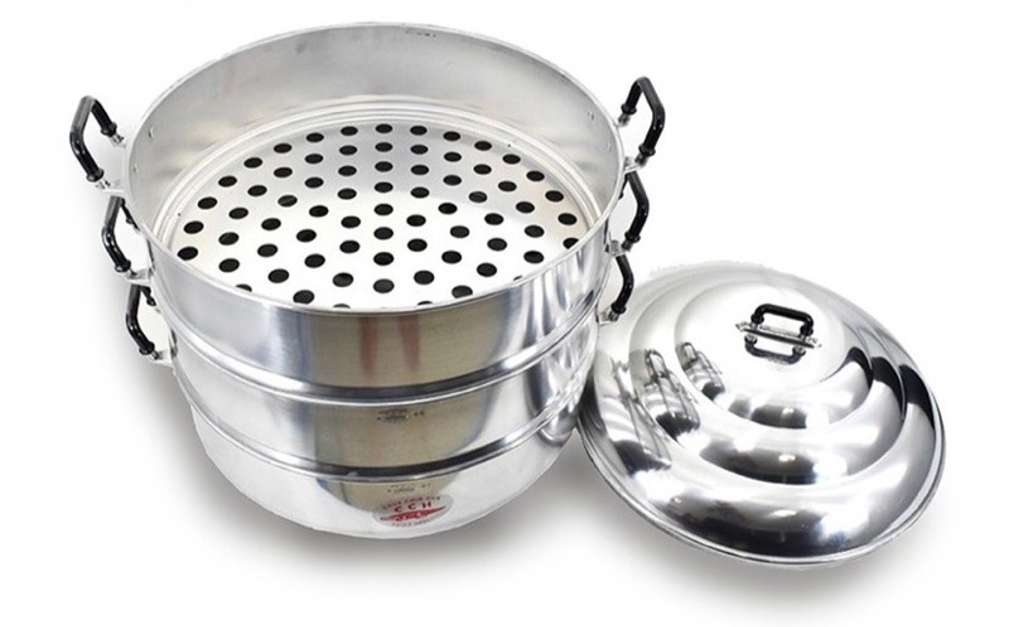 Thai Steamer Pot Cooking Crocodile Brand Traditional Aluminum Kitchenware 3 Tiers Size 30 cm