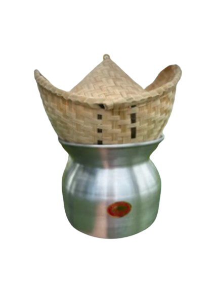 Set Sticky Rice Steamer 9 inch Basket Lid Bamboo Thai Jar Lao Cookware Vintage Food Kitchen Vintage Cooker Steamed